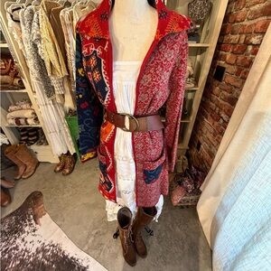 paparazzi Red and Navy Patchwork Knit Cardigan